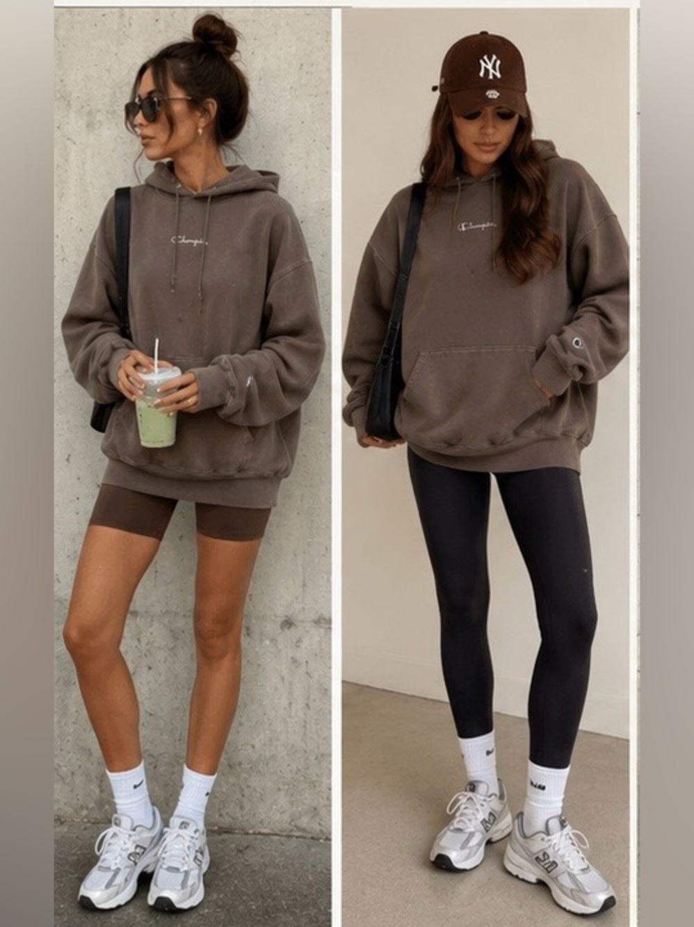 Champion Washed Brown Pullover Hoodie with Embroidered Logo